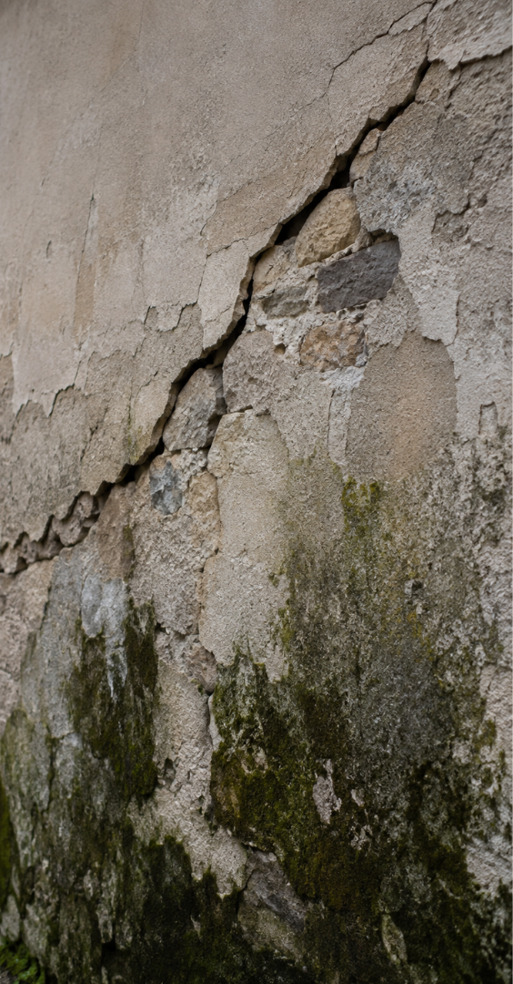 Fissure et enduit dégradé sur une façade à Mornant
